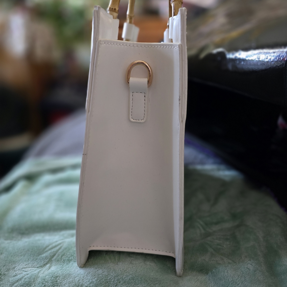 Like Dreams White Shoulder Bag with Bamboo Handles - Picture 8 of 11